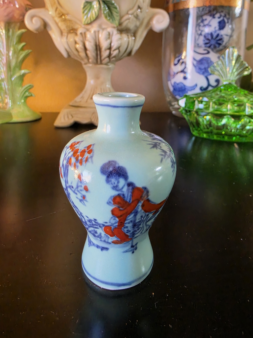 Antique Very Rare Celadon Chinese Bud Vase From The 18th Century Quianlong Era.